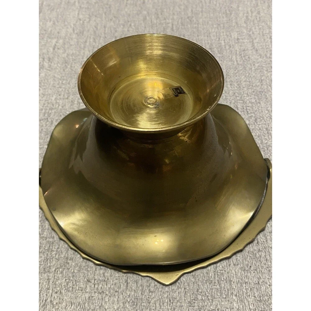 Vintage Brass Basket Ruffled Edge With Handle,  Trinket Dish, Ashtray, Decor